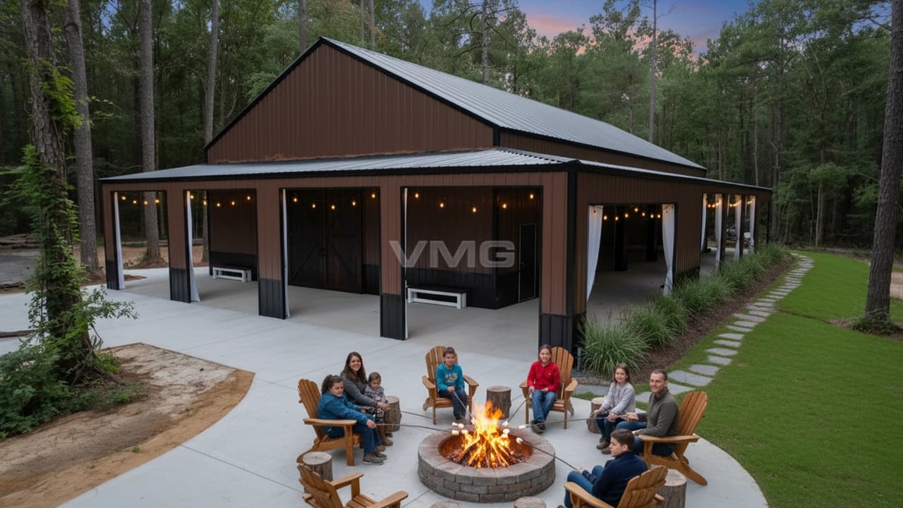 40x80x14 Steel Garage with Full Wraparound Lean-To