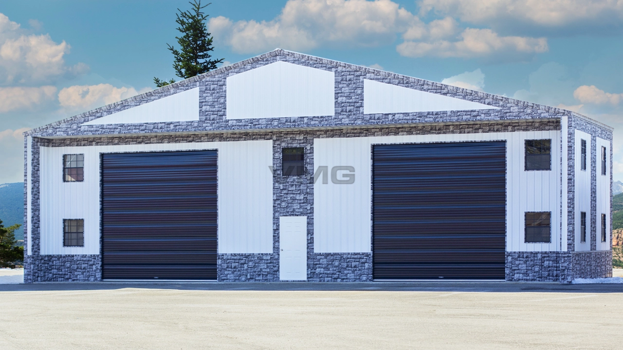 60x24x14 Commercial Garage With Stone Printed Panels