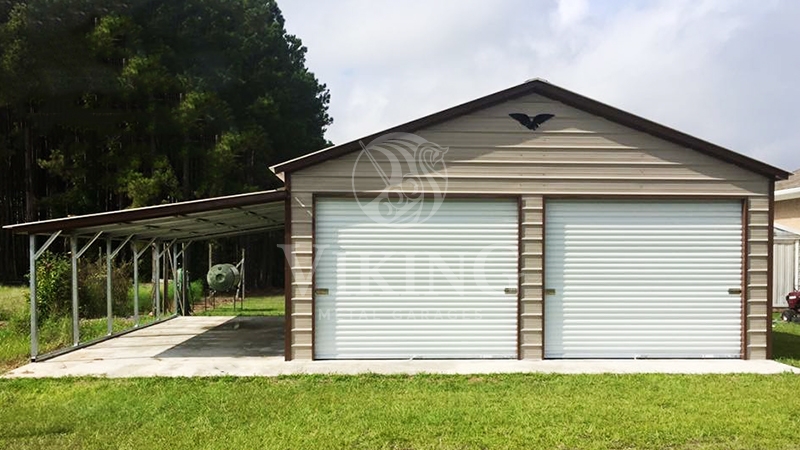 22x26x10 Enclosed Metal Garage With Lean To - Viking Metal Garages